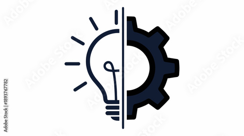Innovation and engineering concept: a split light bulb and gear symbolizing creative ideas, problem-solving, and mechanical design