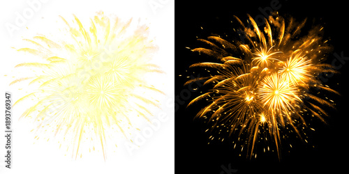 Photography Brilliant yellow fireworks display on transparent background for festive celebra