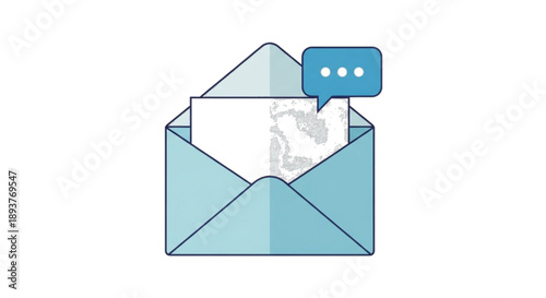 Open envelope with blank paper and speech bubble, communication concept.