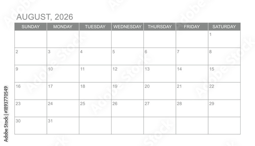Vászonkép Classic monthly calendar for 2026