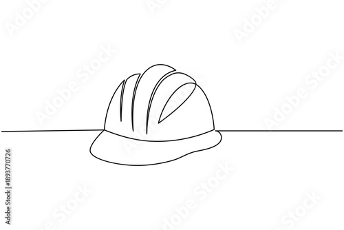Safety helmet continuous one line art drawing for construction branding and industrial minimal icon design