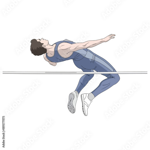 Male athlete performing high jump in blue uniform.