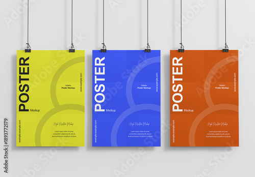 Three Hanging Poster PSD Mockup Template
