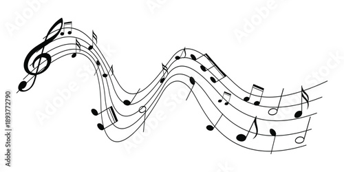 Music notes background isolated on white.Music notes wave isolated, group musical notes background – for stock.