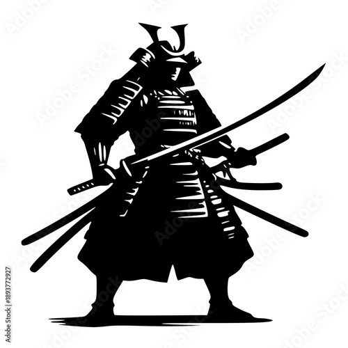 knight with sword , vector illustration of a samurai , silhouette of a samurai 