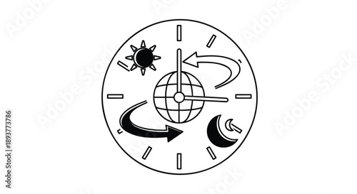 Earth globe clock with day night cycle and seasons illustration