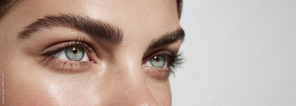 Naklejka premium Captivating close-up of female eyes with natural makeup on flawless skin