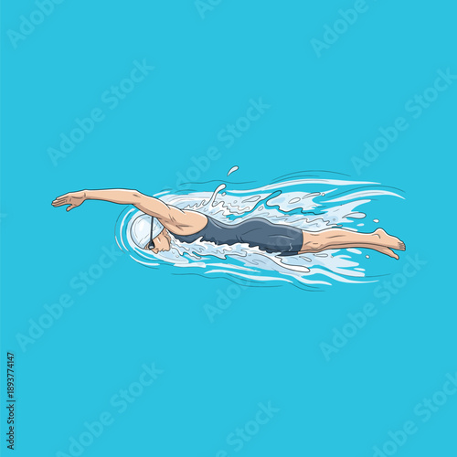 Illustration of a swimmer in a swimming pool.