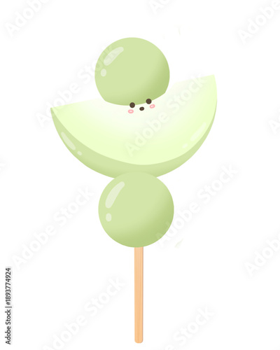Vector illustration of fruit skewers with shine muscat grapes and a cute slice of a green apple