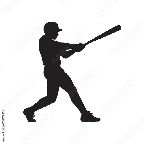 A vector silhouette of an active baseball player holding a bat, ready to hit a ball