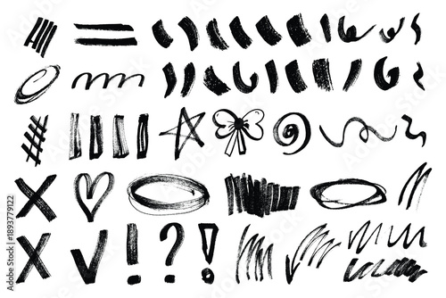 Hand Drawn Scribbles Sketch Set. Vector marker lines, confetti and doodle elements. Messy permanent marker freehand scribble set.