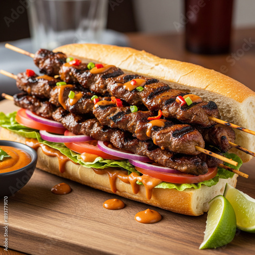 Roti panggang isi daging dan sate