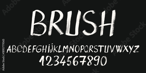 Distressed Grunge Alphabet in Capital Letters. Brush stroke hand painted typography. Vector street art textured uppercase letters and numbers. Rough paint textured calligraphy.