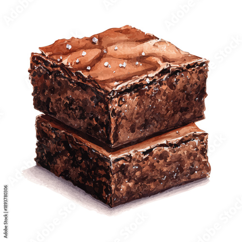 Watercolor Brownie vector, artistic painting style, high-resolution illustration on a pure white background.