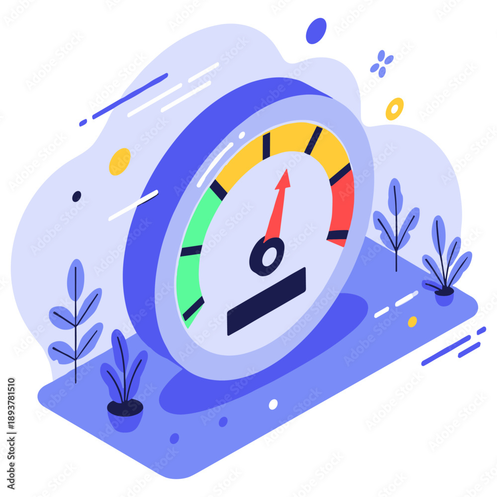 Fototapeta premium Colorful speedometer illustration with plants and abstract design elements