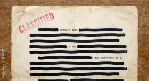 Top Secret Classified Document with Black Redacted Text