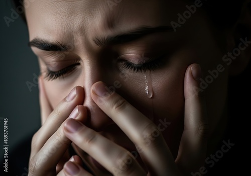 Wallpaper Mural Close-up of a distraught woman crying with a tear rolling down her cheek, expressing deep sorrow and emotional pain Torontodigital.ca
