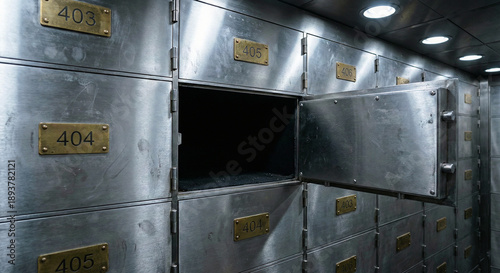 Fotografía Open Metal Safe Deposit Box in Secure Bank Vault Room