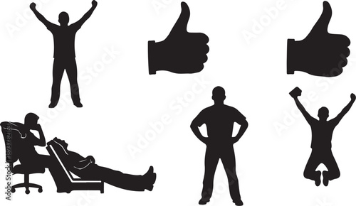 Silhouettes of people expressing emotions and approval in various poses