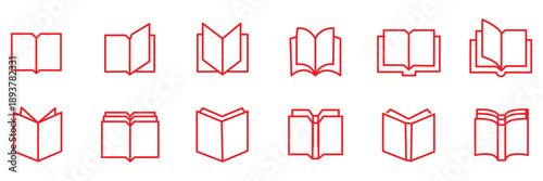 Book line icons set. Open brochure, magazine, literature, dictionary, audiobook, learning, encyclopedia education, information reference vector illustration. Outline sign for library. Editable Stroke