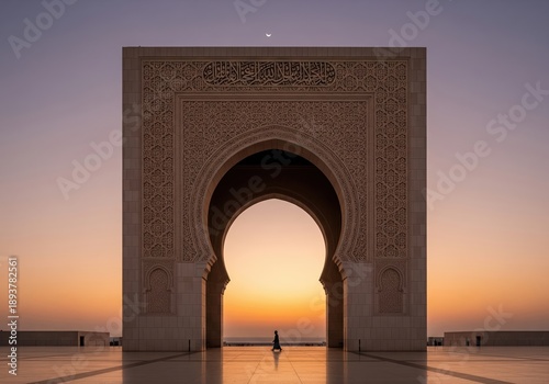 Wallpaper Mural Intricate Archway Structure Bathed in Golden Sunset Hues with a Lone Figure Torontodigital.ca