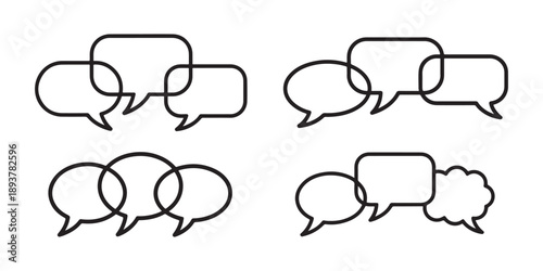 Dynamic Overlapping Speech Bubbles Chat Icons Set. for Modern Communication and Discussion Interface Design.