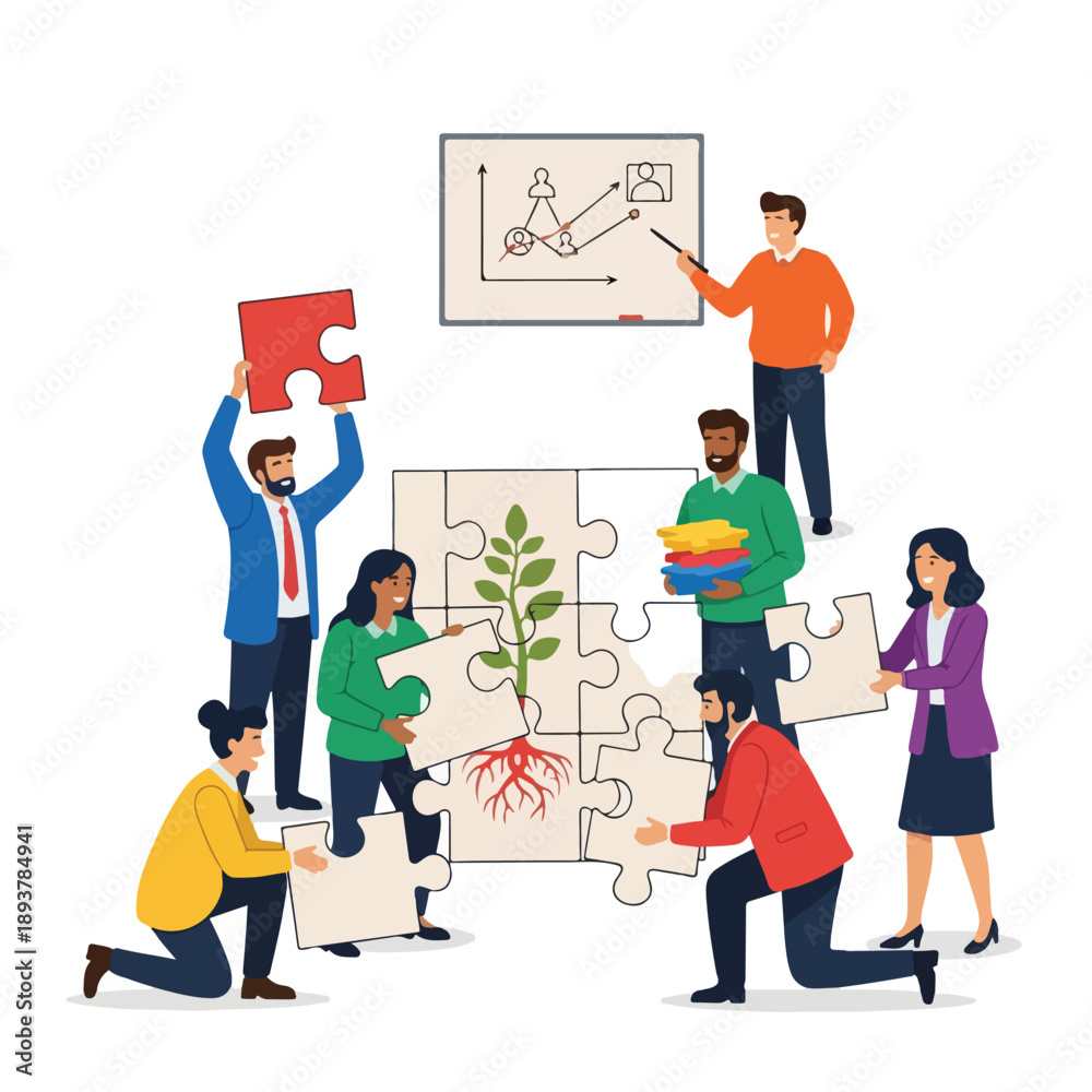 Fototapeta premium Team Building Jigsaw Puzzle Together.