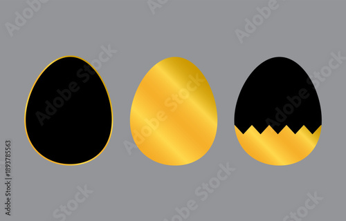 Set of golden easter egg isolated on gray background.Collection of luxury eggs vector icon graphic illustration.
