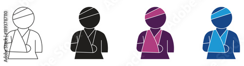 Injured man in bandage icon set. Vector illustration isolated on white background.