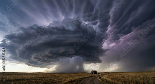 Valokuva Massive Supercell Thunderstorm Cloud Over Rural Farm Landscape