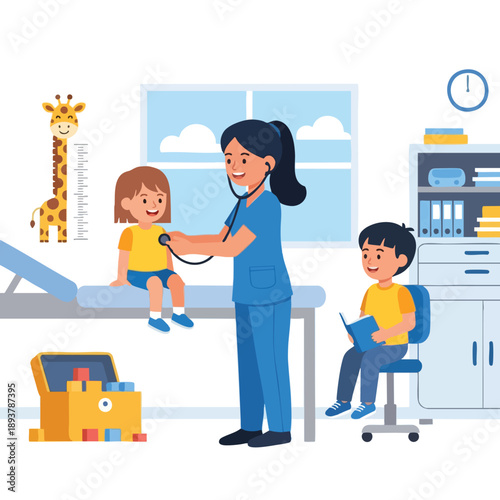 Pediatrician examining a child in a clinic