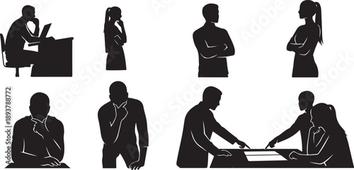 Business People Silhouettes in Various Professional Settings and Actions