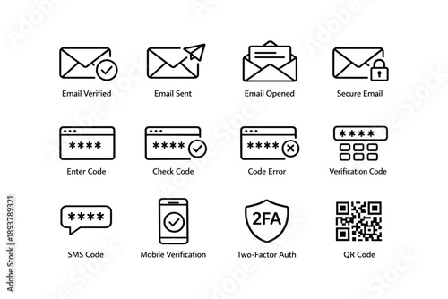 Email security and two-factor authentication icons for verification and privacy