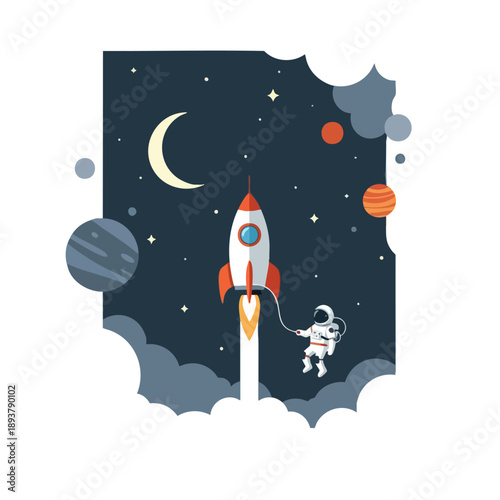Astronaut and Rocket in Space Adventure