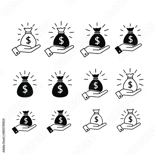 Hands holding money bags Vector