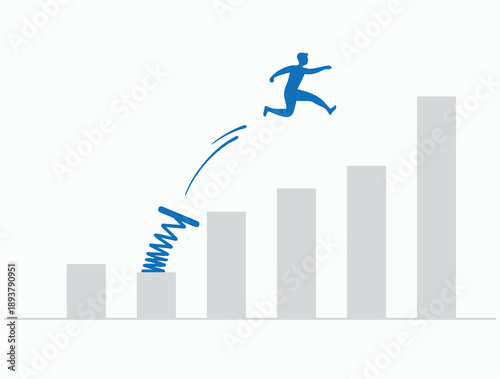 Business Growth Concept with Jumping Man and Bar Chart Illustration