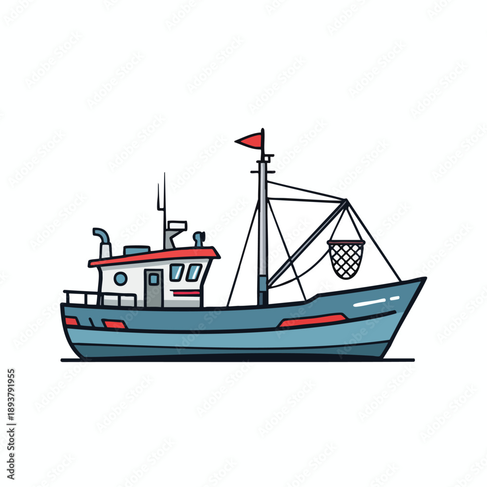 Naklejka premium Fishing Boat Illustration with Red Accents