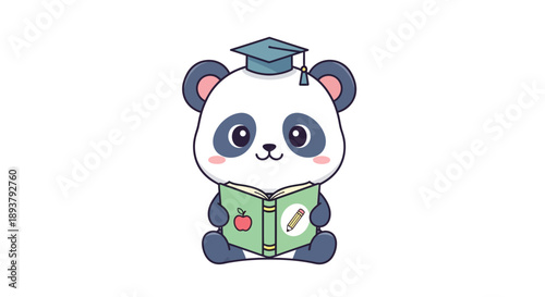 Cute Panda Character Reading a Book Illustration for Education and Literacy