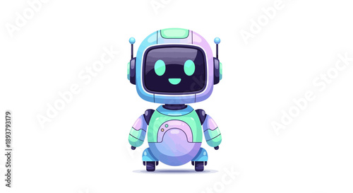 Cute Friendly AI Chatbot Robot Character on White Background