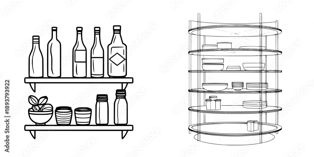 Fototapeta premium Elegant Line Art of a Rotating Pantry Shelf Clean