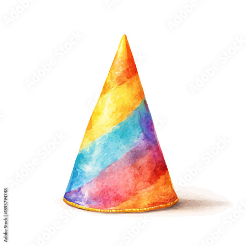 Stylized watercolor New Years Eve Party Hat vector, modern artistic illustration with high-quality details on a pure white background.