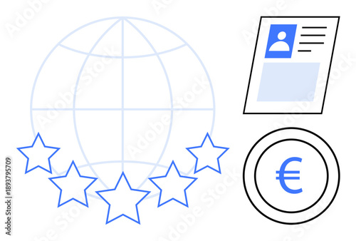 Business reputation concept. Business reputation ed with global stars and Euro currency. Business reputation connected to personal identity and professional global standards. Ideal for financial