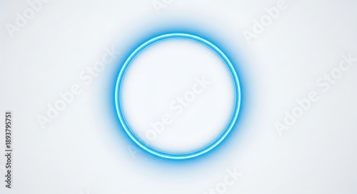 Glowing neon blue ring light effect on white background minimal design digital art