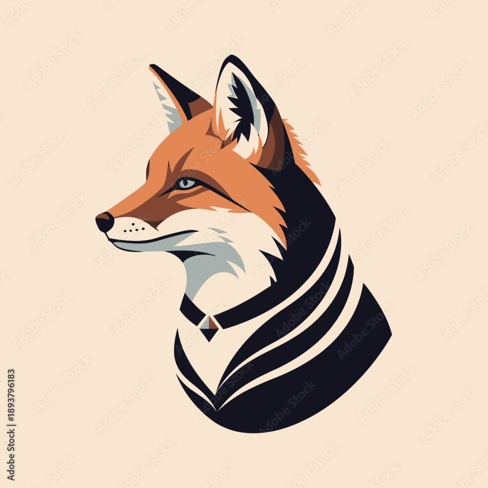 Obraz premium An illustrated fox wearing a striped scarf is depicted from the side in a minimalist style