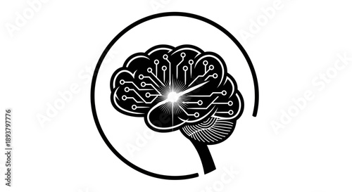 Digital brain processing icon symbolizing artificial intelligence and innovation