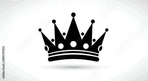 A stylized black and white illustration depicting a royal crown icon with a subtle shadow