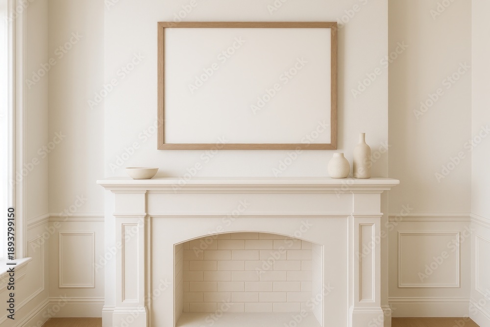 Fototapeta premium Minimalist fireplace with elegant decor.
