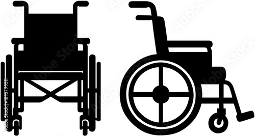 Front and Side View Wheelchair Silhouette Vector Illustration