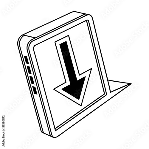 Digital tablet with down arrow
