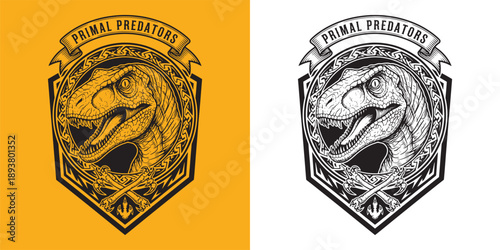 Primal Predators Dinosaur Raptor T-Rex Head Shield Logo